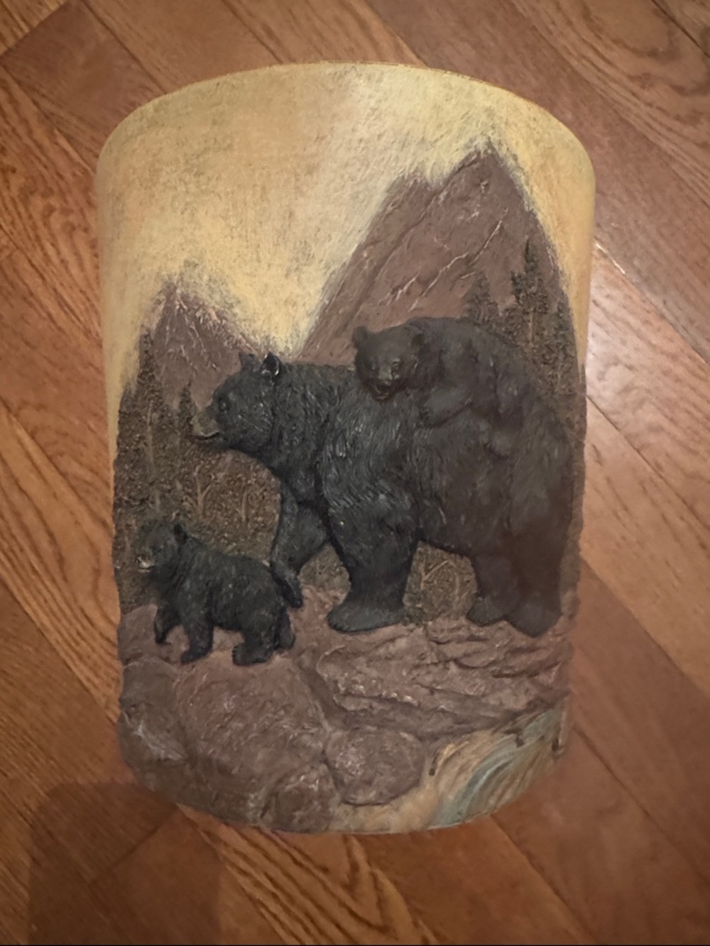 Bear Family 3D Trashcan in Brown and Tan